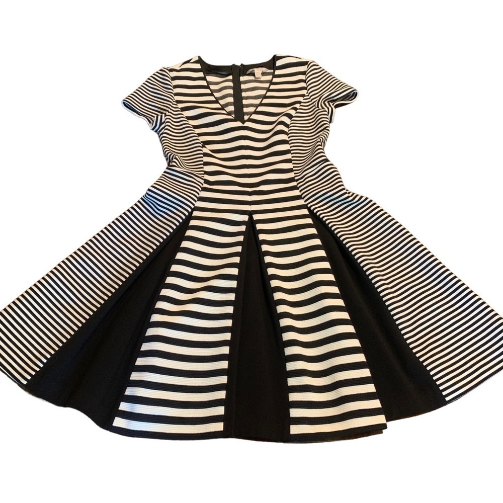 Banana Republic V- Neck Striped Black White Short Sleeve A-line Dress Size 6